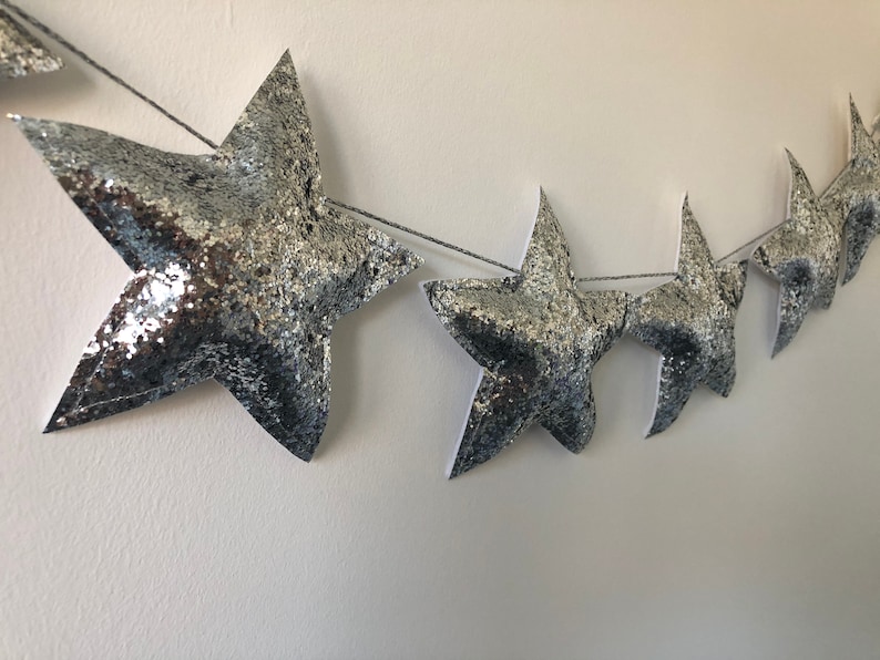 Silver Star Garland Nursery Garland Home Decor Christmas Etsy