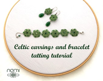 Tatting Spitzen Set Muster, Schiffchen Anleitung für Ohrringe und Armband