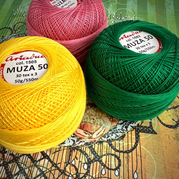 Fil de frivolité Ariadna Muza 50 dans de nombreuses couleurs, fil de coton pour la navette et le crochet