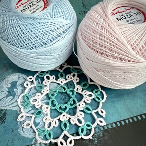 Tatting thread Ariadna Muza 10 in black, white, gray and light colors, cotton thread for shuttle tatting and crochet