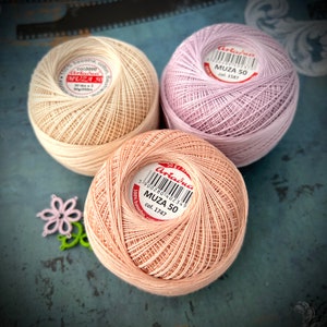 Tatting thread Ariadna Muza 50 in new colors Natural, Salmon or Heather, cotton thread for shuttle tatting and crochet