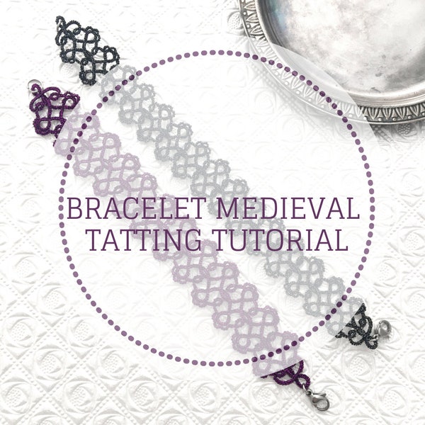 Tatting pattern for bracelet, step by step tutorial in pdf file for bookmark