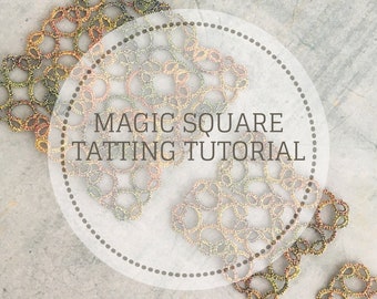 Tatting tutorial Magic square, tatting shuttle pattern with step by step photos and instructions for doily, bookmark, jewelry