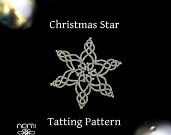 Tutorial, pattern for tatting shuttle christmas snowflake, christmas star