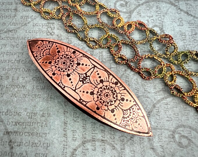 Metal Tatting Shuttle Handmade, Copper Lacemaking Tool With Flowers