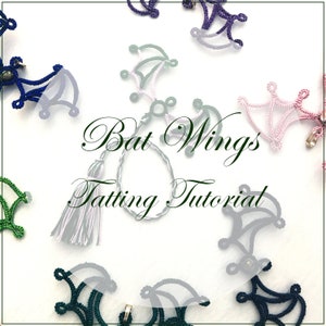 Tatting shuttle tutorial, pattern for necklace, halloween motif, bat wings bookmark
