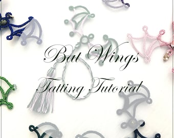 Tatting shuttle tutorial, pattern for necklace, halloween motif, bat wings bookmark