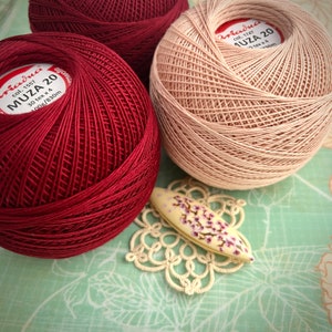 Tatting thread Ariadna Muza 20 Burgundy or Salmon Pink, cotton thread for shuttle tatting and crochet