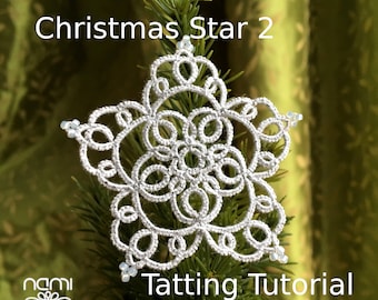 Tutorial, pattern and diagram for tatting shuttle christmas snowflake, christmas star