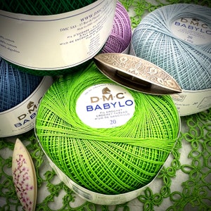 Tatting thread DMC Babylo 20 Purple, Green, Blue, cotton thread for shuttle tatting and crochet