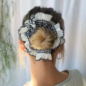 Oversized Gingham Scrunchie: Handmade Plisse Trim Hair Accessory