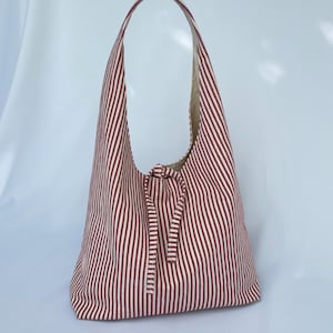 Handmade Red & White Striped Shoulder Bag | Soft Cotton Tote | Everyday Bag | Eco-Friendly Reusable Bag