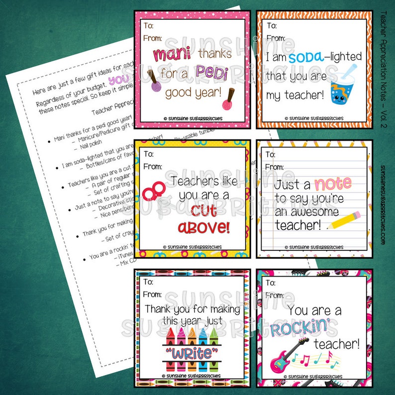 24 teacher appreciation notes vol 1 4 bundle printable