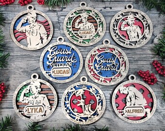 Coast Guard Christmas Ornament Active Duty Soldier Military Veteran Memorial Wooden Personalize Custom Christmas Tree Holiday