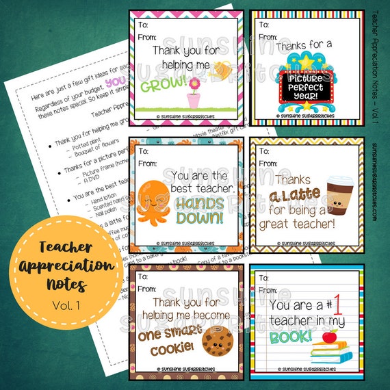 Teacher Appreciation Notes Vol 1 Printable Lunch Box Note Etsy