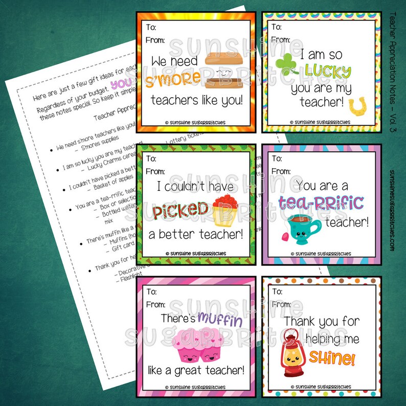 24 Teacher Appreciation Gift Tags Vol. 1-4 Bundle PRINTABLE Lunch Box ...