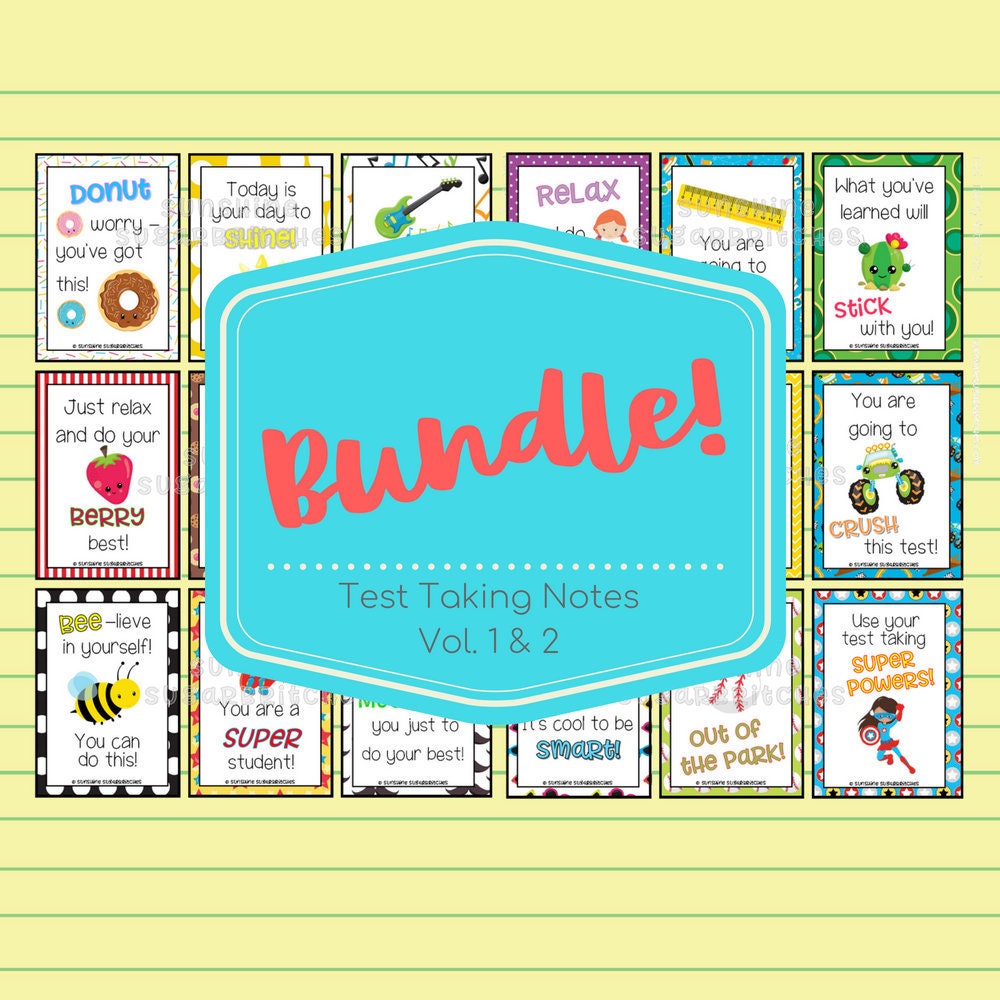 Test Taking Notes Vol. 1 &amp; 2 Encouragement 18 Designs 6 Blank PRINTABLE ...