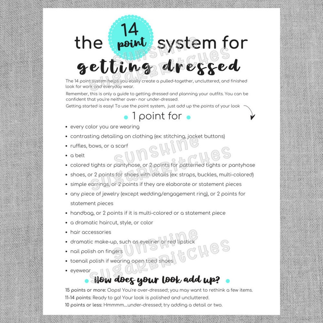 14 Point System for Getting Dressed PRINTABLE Personal Style Guide