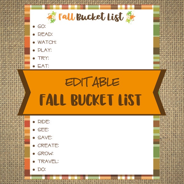 Fall Bucket List Autumn Fill In Editable PRINTABLE Goals INSTANT DOWNLOAD Intentional Purposeful Planning Fun Organization Family Individual