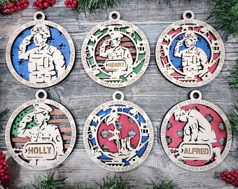 Marines Inspired Christmas Ornament Active Duty Soldier Military Veteran Memorial Wooden Personalize Custom Christmas Tree Holiday