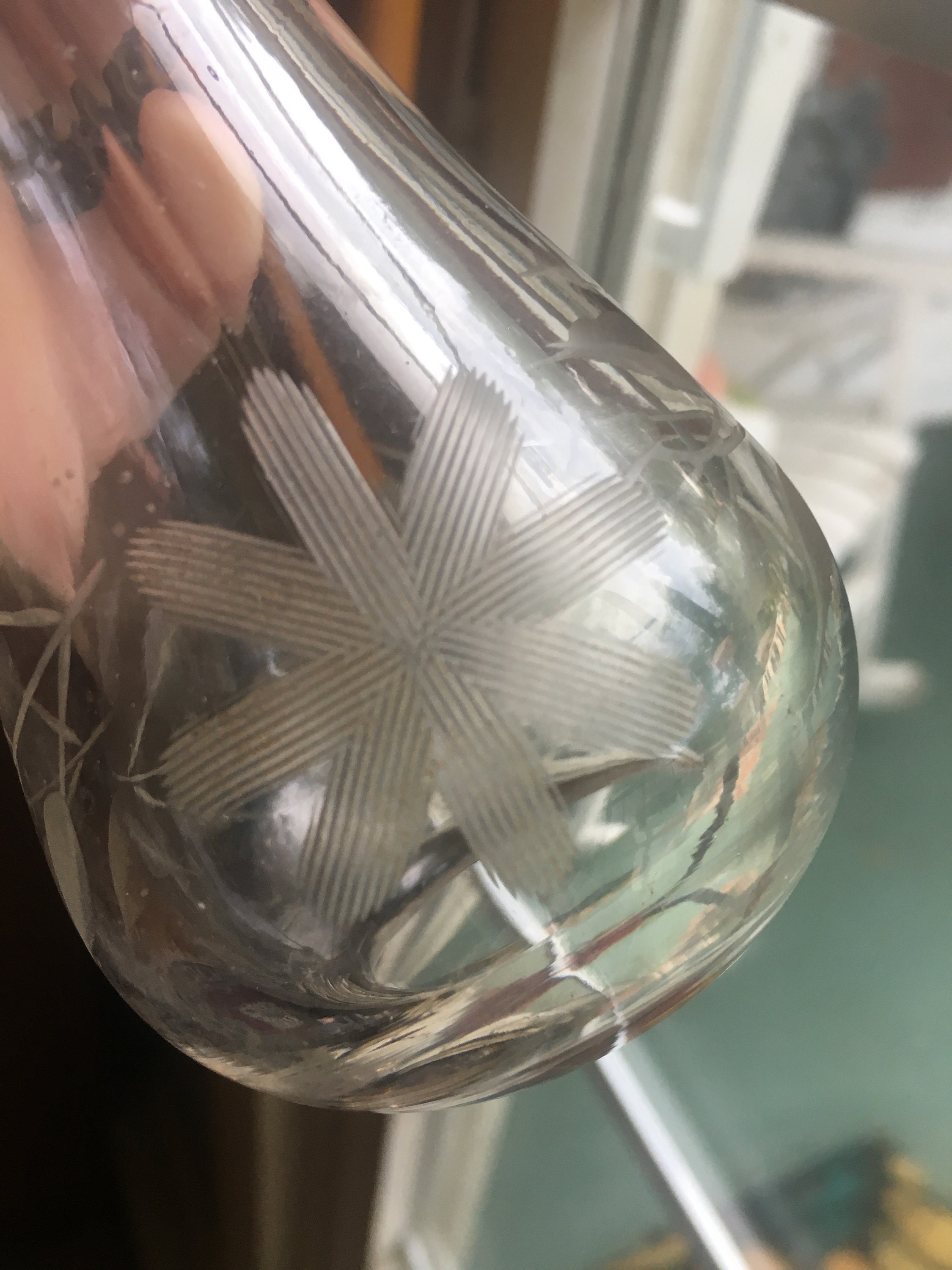 Antique Vintage Benzer Clear Etched Glass Car Vase Etsy