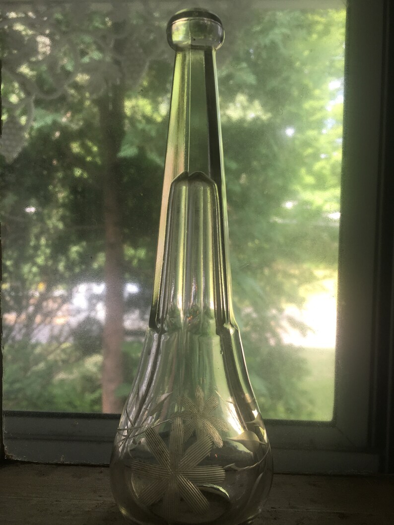 Antique Vintage Benzer Clear Etched Glass Car Vase Etsy