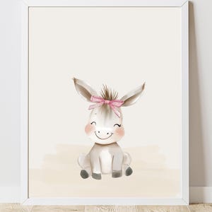 Boho nursery decor, donkey with ribbon, poster with baby donkey, cute animal poster nursery, Scandi style, digital print, instant download