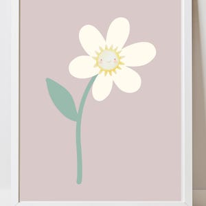 Flower children's room print, kids drawing white blossom with sun, spring motif children, kids room print, digital print, instant download