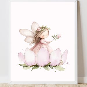 A4 kids poster, little fairy flower, magical fairy print, fairy tale, pink kids room, cute nursery print, digital download, instant download