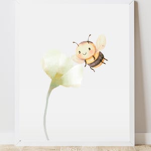 Bumblebee with flower, A4 kids poster, spring motif, nursery room print, cute bumblebee, gift for children, digital print, instant download