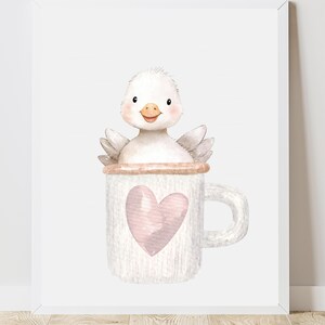 Duckling in cup, kids poster, cute duck poster, nursery art, decoration for children's room, A4 print, digital download, instant download
