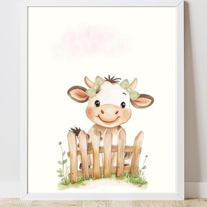 Animal poster A4, A3, calf with ribbons, children's room decor, children's room poster cow, printable art, digital print, instant download