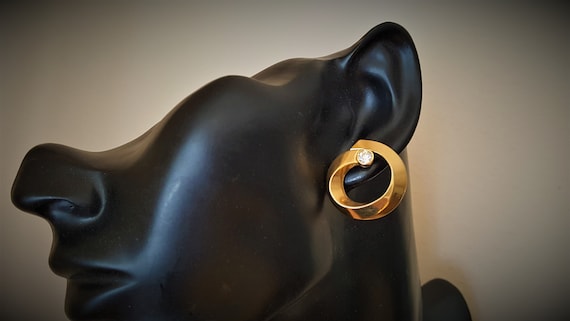 Shiny gold hoop earrings with rhinestones Gold ri… - image 10