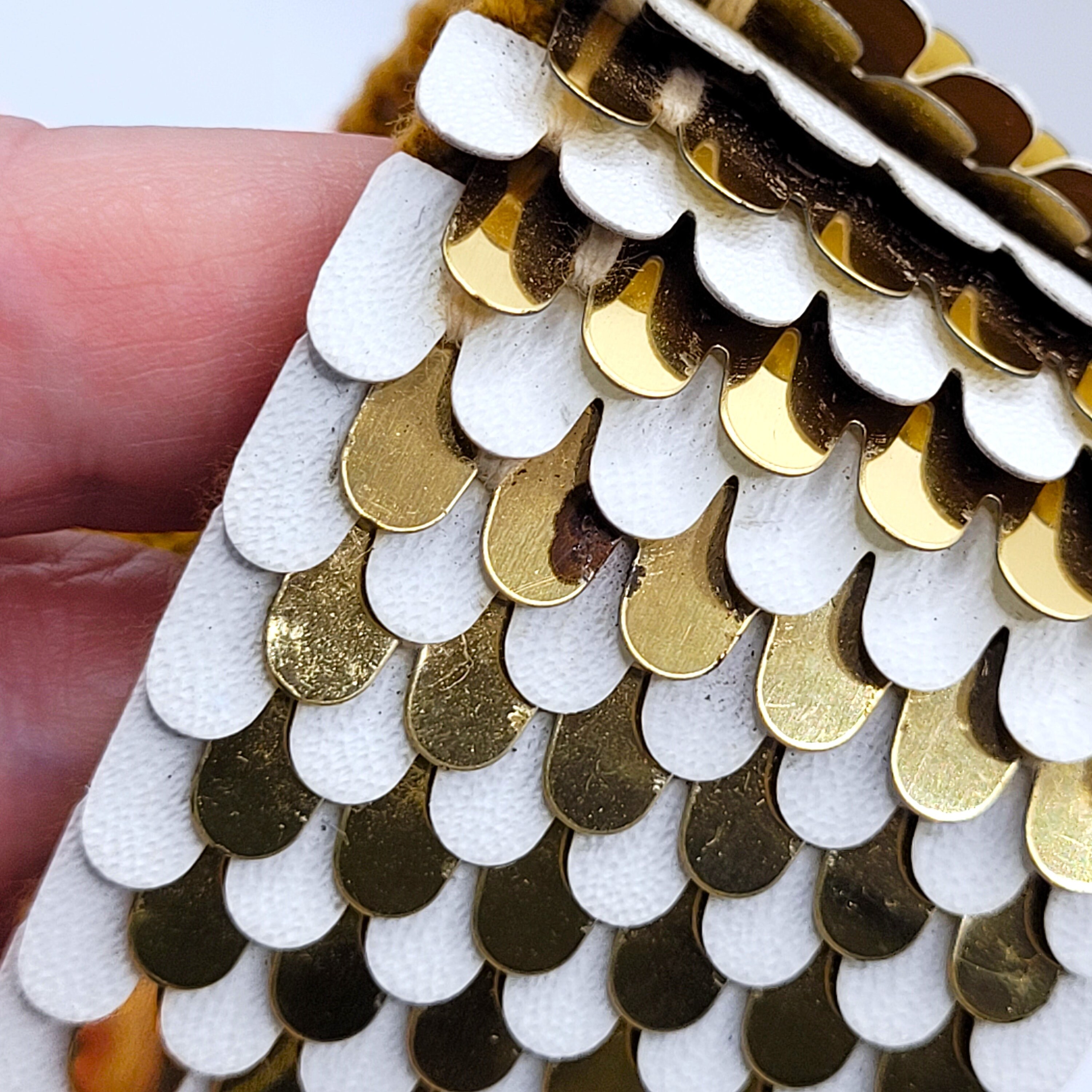 Vintage Gold & White Fish Scale Stretch Belt with Rectangular Buckle Gold & White Fish Scale Stretch Wide Belt With Rectangular  main image 2