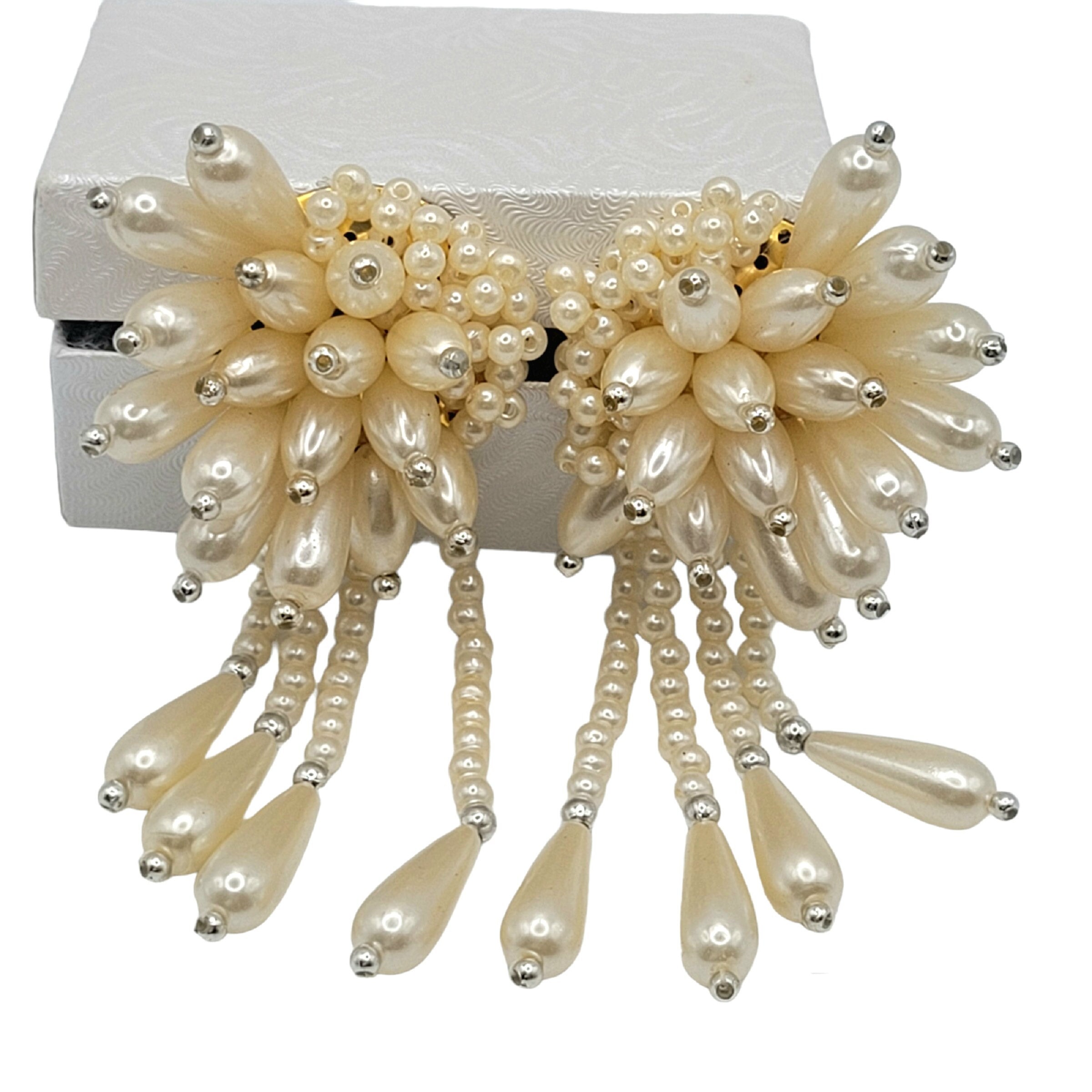 Orecchini a clip Crystal Pearl in metallo, cristalli e perle