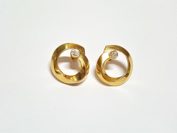 Shiny gold hoop earrings with rhinestones Gold ri… - image 3
