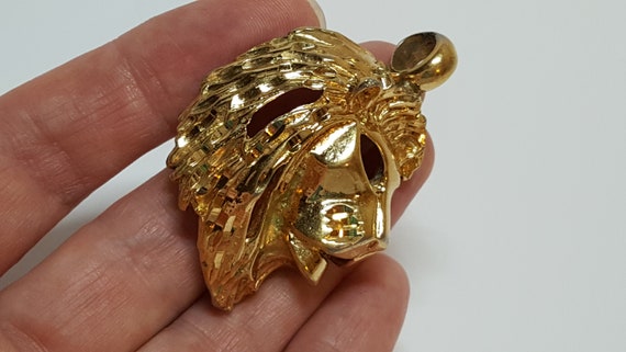 Roaring lions head figural pendant necklace gold … - image 7