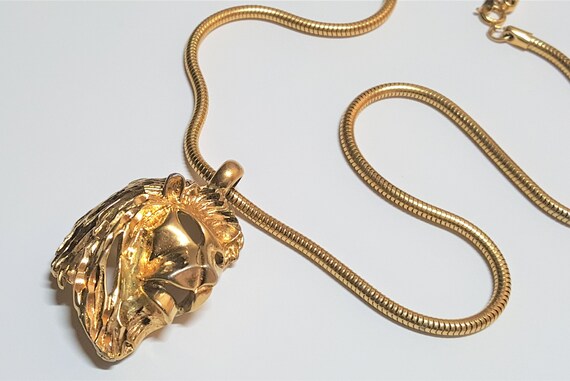 Roaring lions head figural pendant necklace gold … - image 10