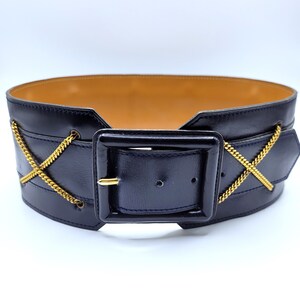 Vintage Hermès deep navy blue leather belt Hermes 32mm Navy/Black Box Leather Gold Plated Constance H  main image 3