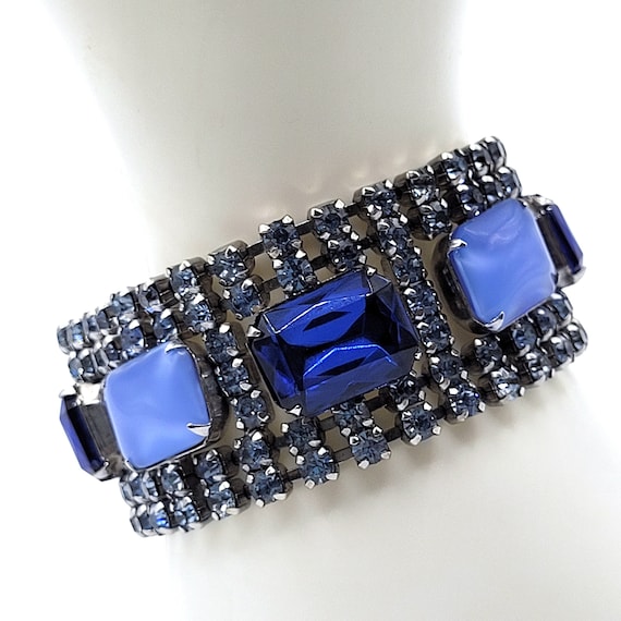 Vintage royal blue & light blue rhinestone wide br