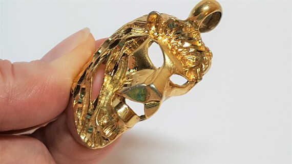 Roaring lions head figural pendant necklace gold … - image 9