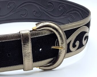 Vintage AVIGNON Black Suede Genuine Leather Wide Belt  display picture 1
