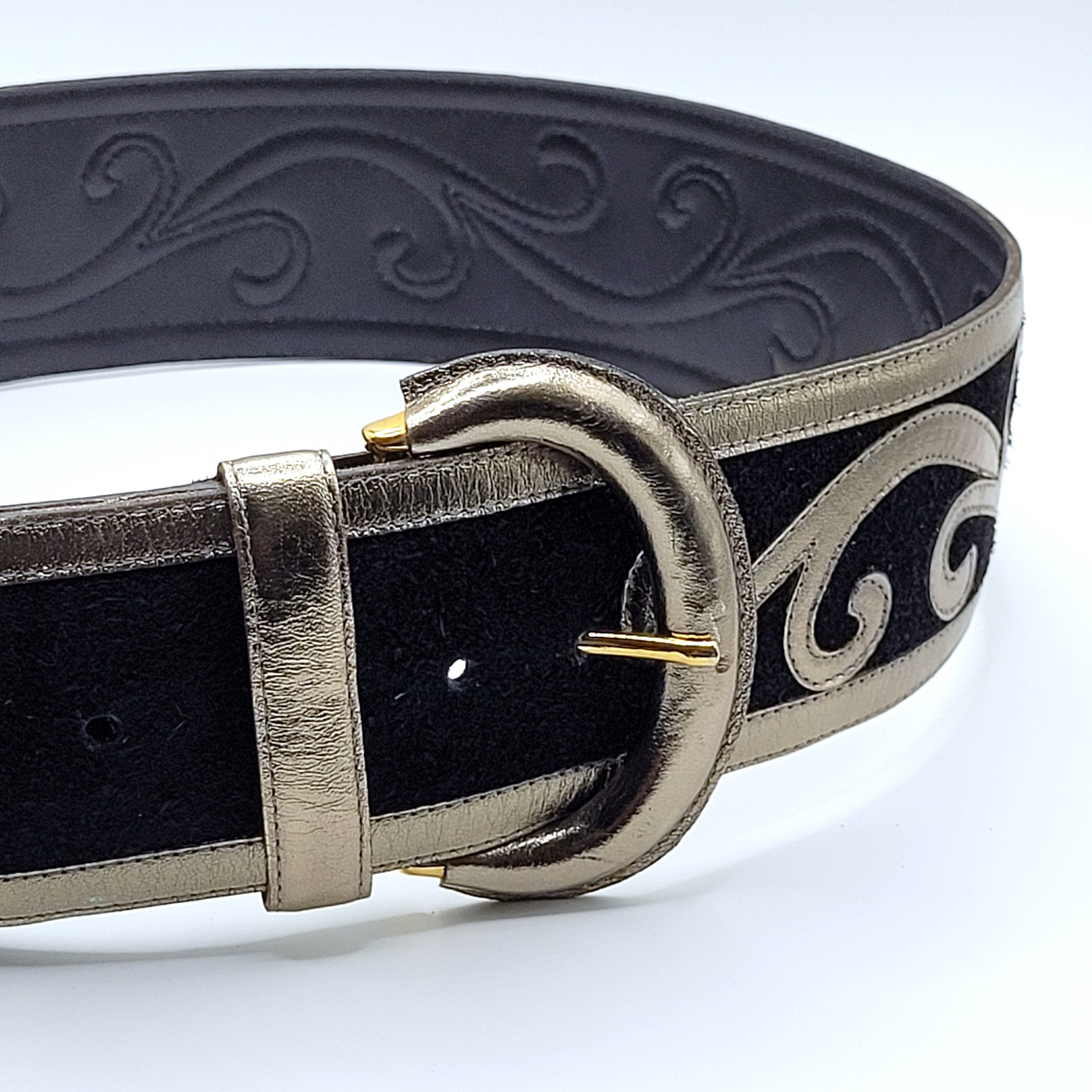 Vintage AVIGNON Black Suede Genuine Leather Wide Belt