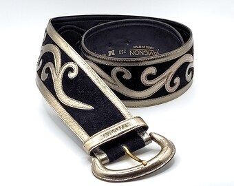 Vintage 80’s black/gold Gay Boyer wide belt Vintage signed GAY BOYER belt with gold tone removable  main image 3