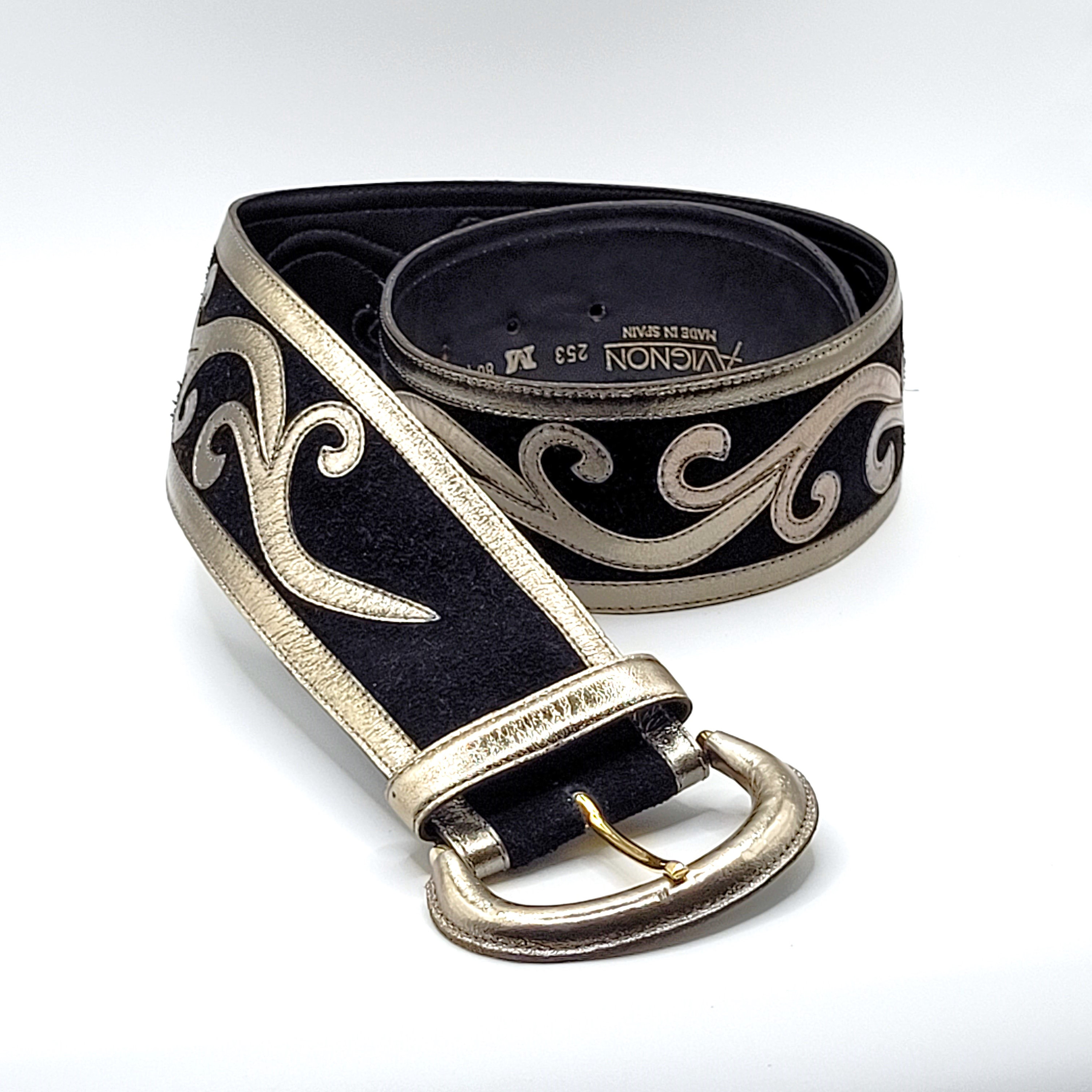 沸騰ブラドン Suede Black AVIGNON Vintage Genuine Belt Wide Leather 小物