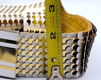 Gold & White Fish Scale Stretch Wide Belt With Rectangular  display picture 1