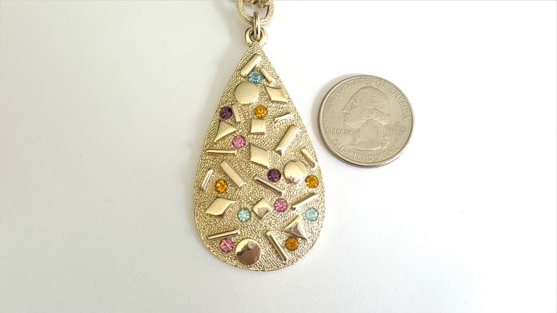 Sarah Coventry Sultana Full Parure Gold Tone with Multicolor Rhinestones Sarah Zade Line 1959 Rhinestones Bracelet Teardrop Pendant Earrings
