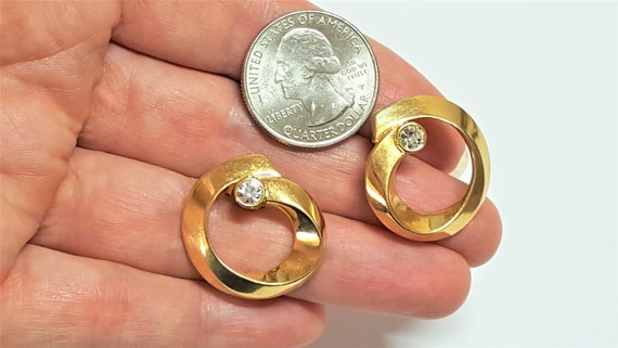 Shiny gold hoop earrings with rhinestones Gold ri… - image 7