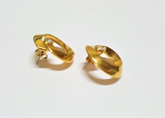 Shiny gold hoop earrings with rhinestones Gold ri… - image 6