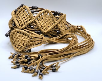 Vintage Western Macrame Fringe Belt Beige Leather Southwestern Braided Fringed Sash Cowgirl Tie Waist Dress Woven Belt Retro Boho Bohemian